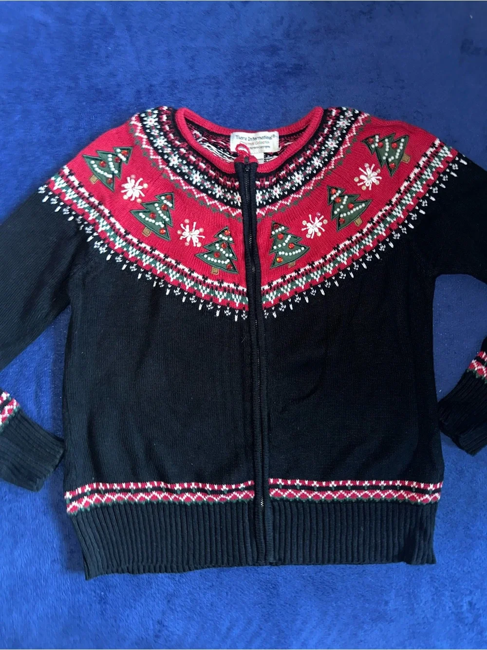 Vintage Tiara International Festive Embroidered Christmas Holiday Sweater Large